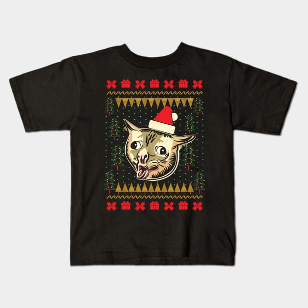 Coughing Cat Meme Ugly Christmas Sweater Kids T-Shirt by okpinsArtDesign